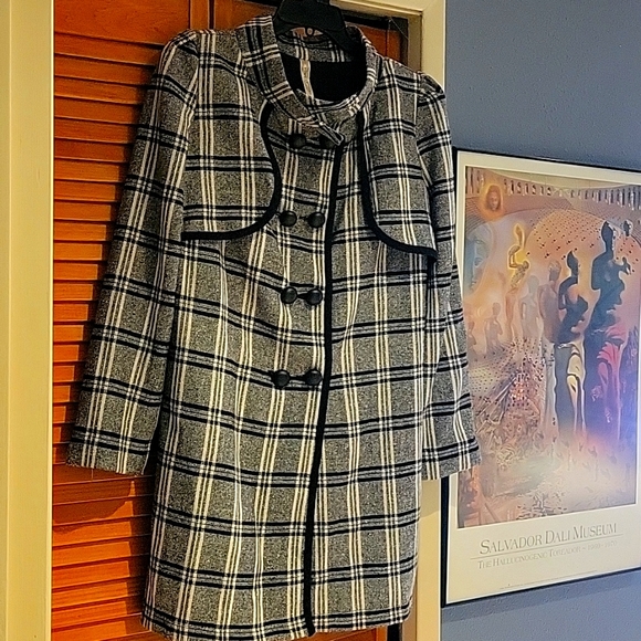 Jackets & Blazers - Heather gray with black, white and a light shimmer stripped pattern.